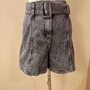 Like New Zara High Waisted, Black Acid Wash, Belted, Denim Shorts Size 6